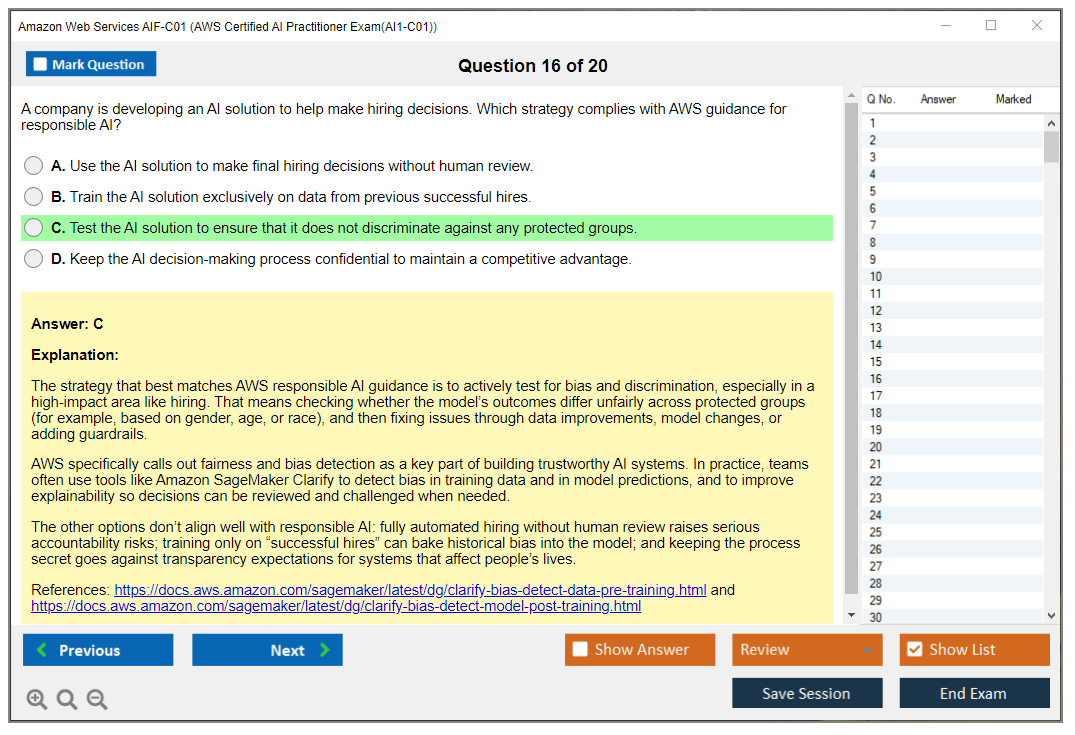 Amazon AWS AIF-C01 (AWS Certified AI Practitioner Exam(AI1-C01)) Exam Simulator Test Engine Exam Question 16