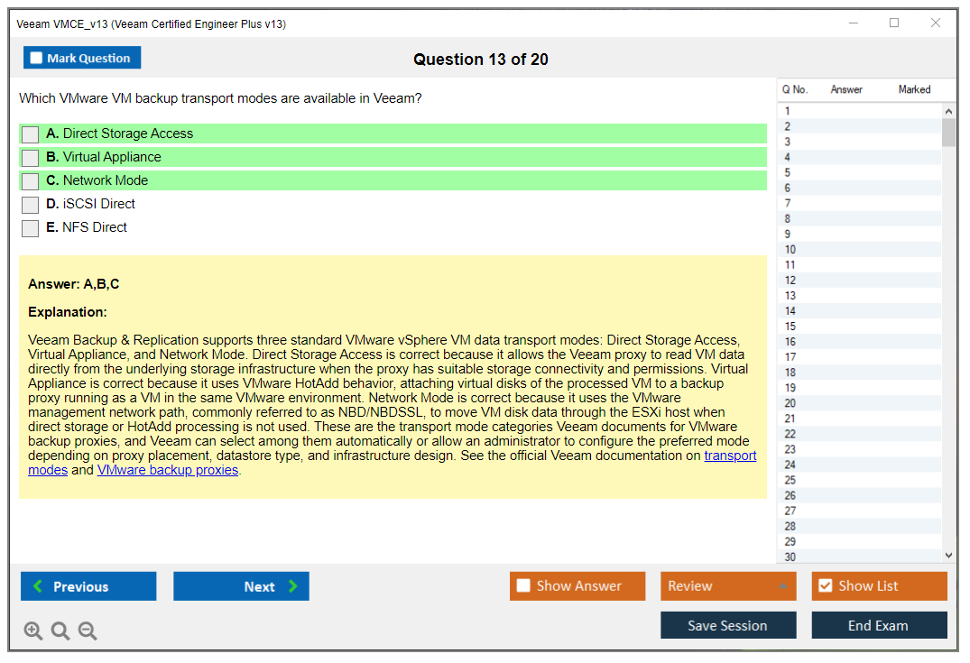 Veeam VMCE_v13 (Veeam Certified Engineer Plus v13) Exam Simulator Test Engine Exam Question 13