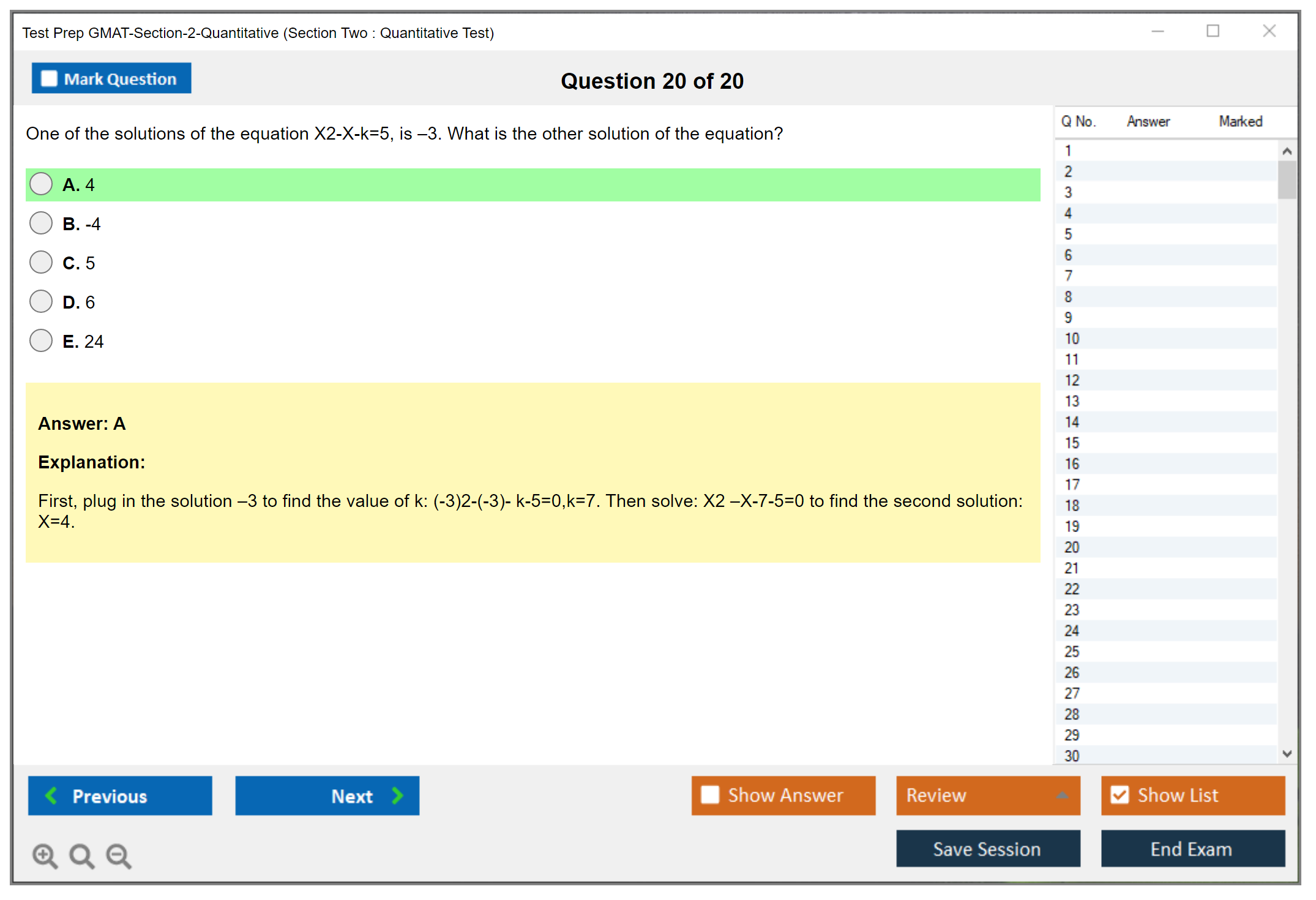 Test Prep GMAT-Section-2-Quantitative (Section Two : Quantitative Test) Exam Simulator Test Engine Exam Question 20