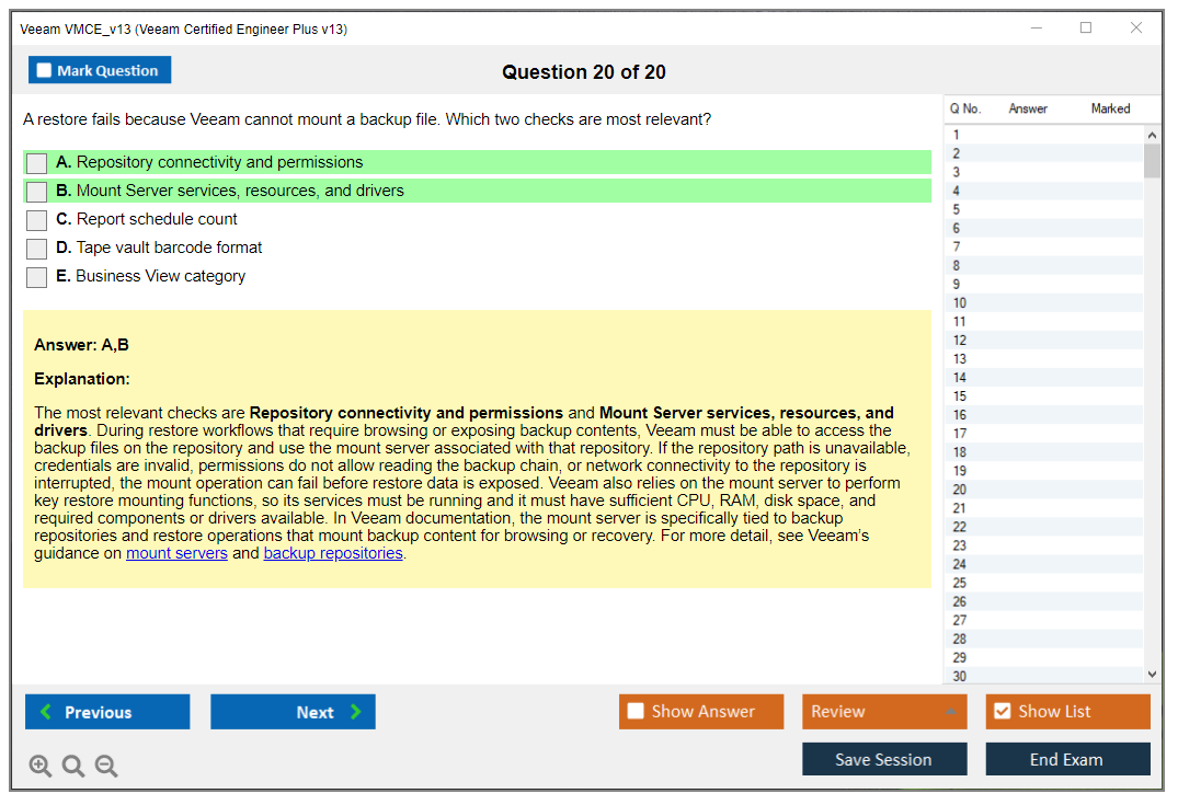 Veeam VMCE_v13 (Veeam Certified Engineer Plus v13) Exam Simulator Test Engine Exam Question 20