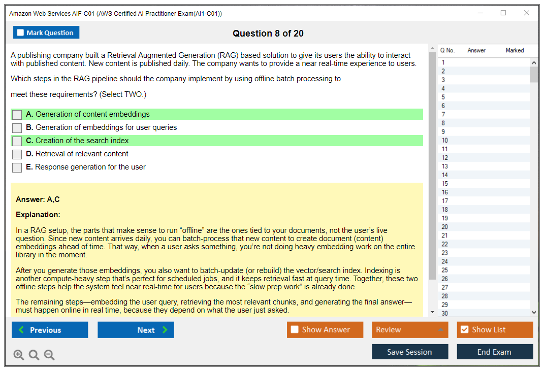 Amazon AWS AIF-C01 (AWS Certified AI Practitioner Exam(AI1-C01)) Exam Simulator Test Engine Exam Question 8