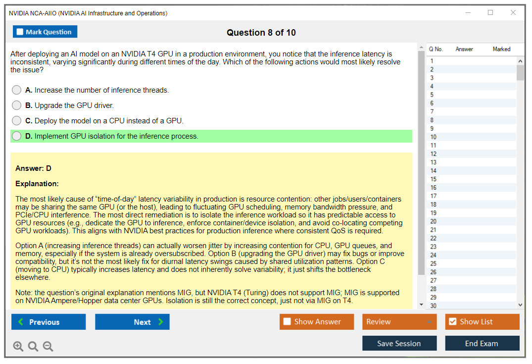 NVIDIA NCA-AIIO (NVIDIA AI Infrastructure and Operations) Exam Simulator Test Engine Exam Question 8