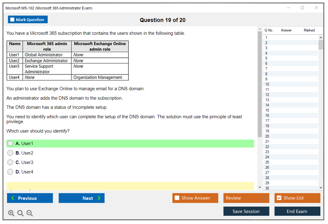 Microsoft MS-102 (Microsoft 365 Administrator Exam) Exam Simulator Test Engine Exam Question 19
