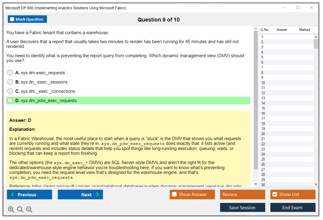 Microsoft DP-600 (Implementing Analytics Solutions Using Microsoft Fabric) Exam Simulator Test Engine Exam Question 9