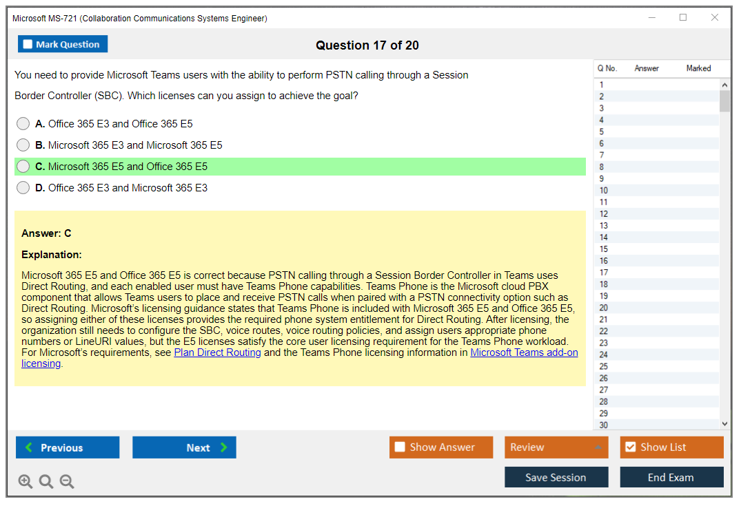 Microsoft MS-721 (Collaboration Communications Systems Engineer) Exam Simulator Test Engine Exam Question 17
