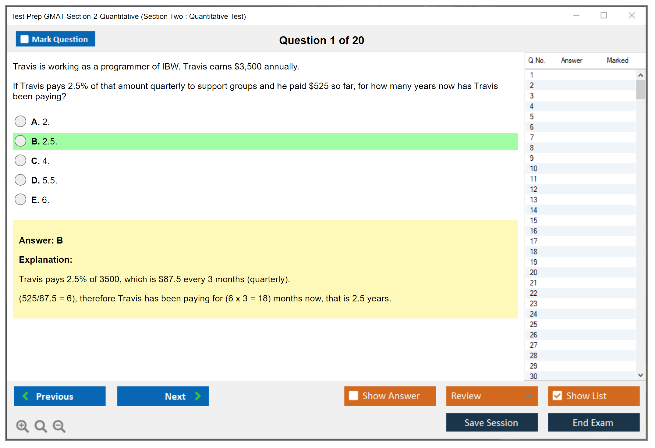 Test Prep GMAT-Section-2-Quantitative (Section Two : Quantitative Test) Exam Simulator Test Engine Exam Question 1