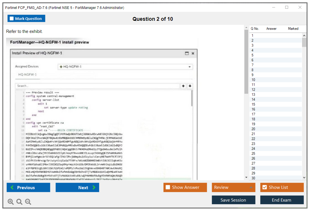 Fortinet FCP_FMG_AD-7.6 (Fortinet NSE 5 - FortiManager 7.6 Administrator) Exam Simulator Test Engine Exam Question 2