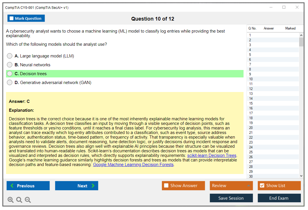 CompTIA CY0-001 (CompTIA SecAI+ v1) Exam Simulator Test Engine Exam Question 10