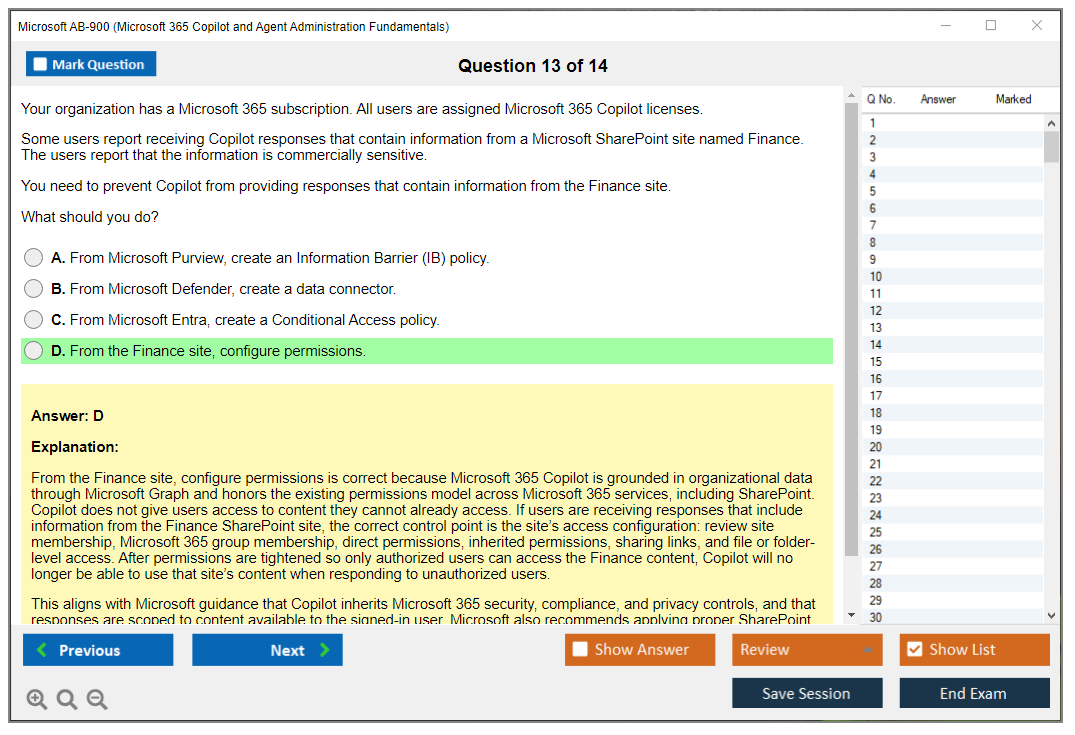 Microsoft AB-900 (Microsoft 365 Copilot and Agent Administration Fundamentals) Exam Simulator Test Engine Exam Question 13